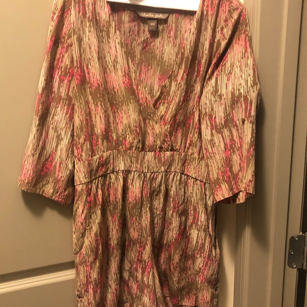 Pink, taupe, and white romper